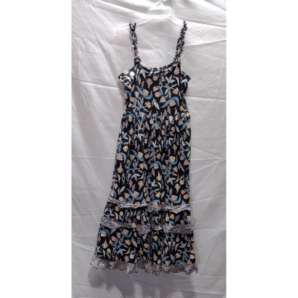 Universal Thread Medium Tank Dress Maxi Black Floral Sundress Ruffle Stretch - Picture 1 of 11